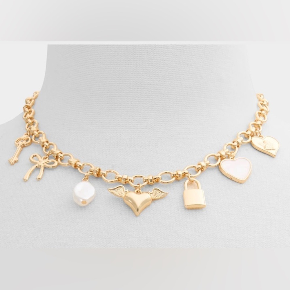 Aldo cupidscharm Gold Charm Necklace with Heart and Lock